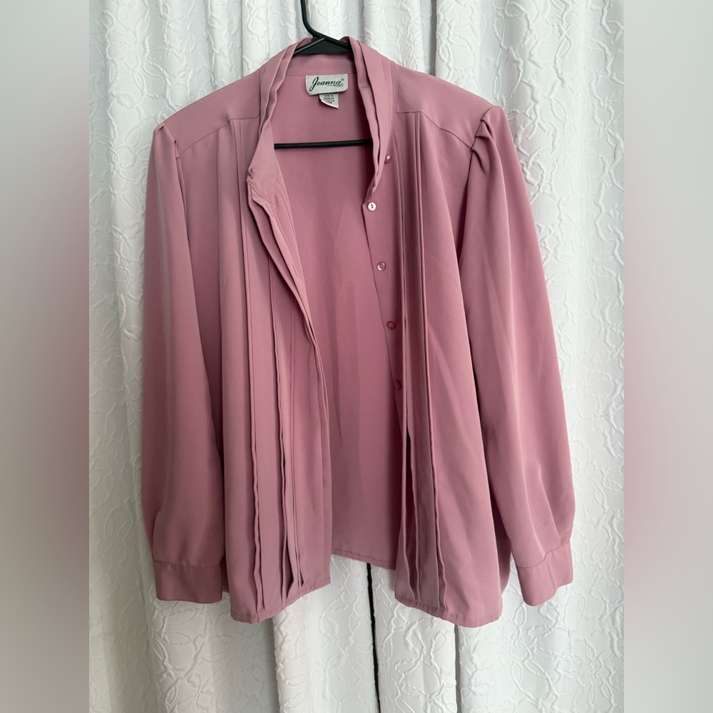 Joanna(LGE)-Elegant Mauve Blouse with Button Accents with shoulder pads